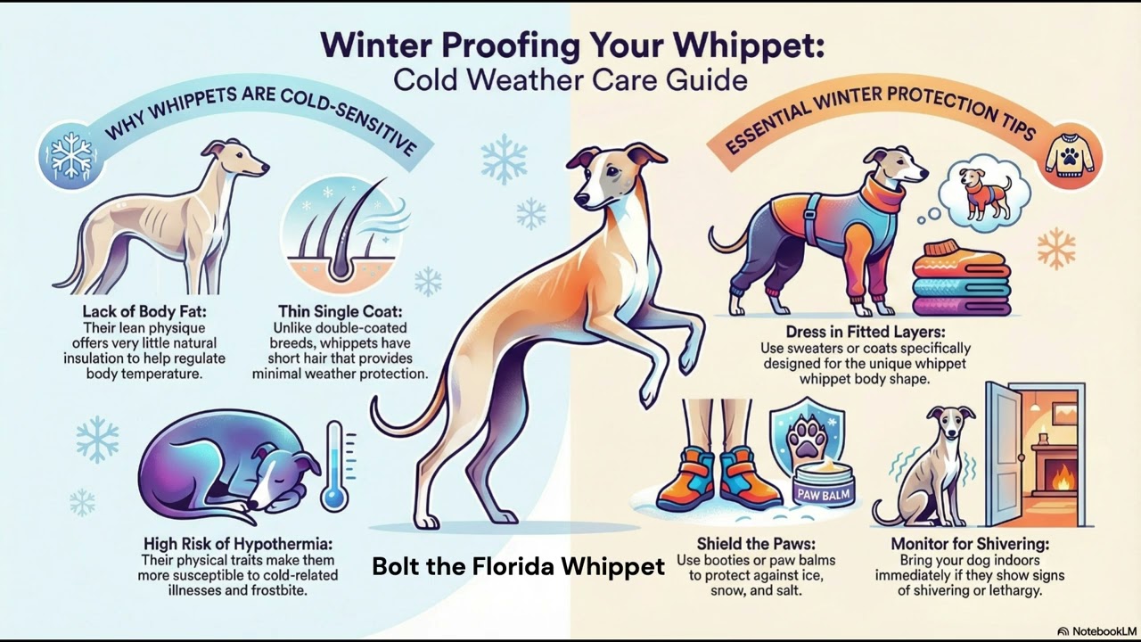 Bolt the Florida Whippet cold weather infographic for Sighthounds
