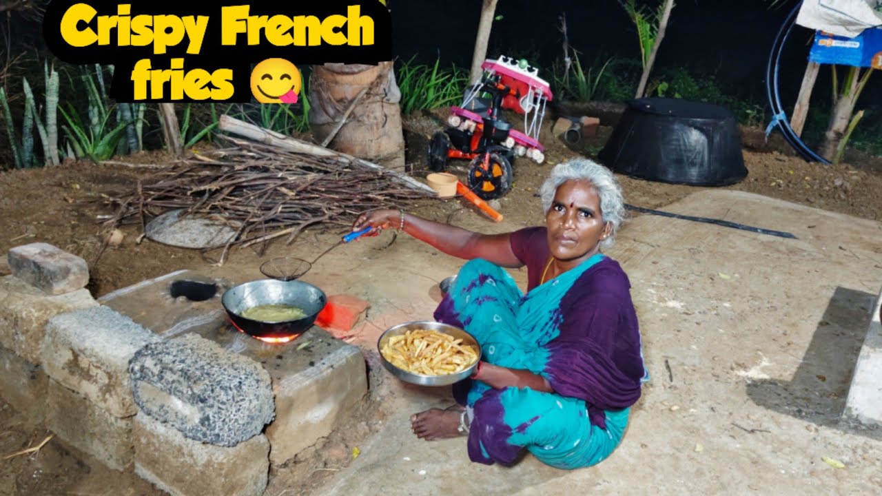 அம்மா முதல் முறையா French fries 🍟 பண்றாங்க|French fries Cooking in Village|Idhu Namma Route.#cooking