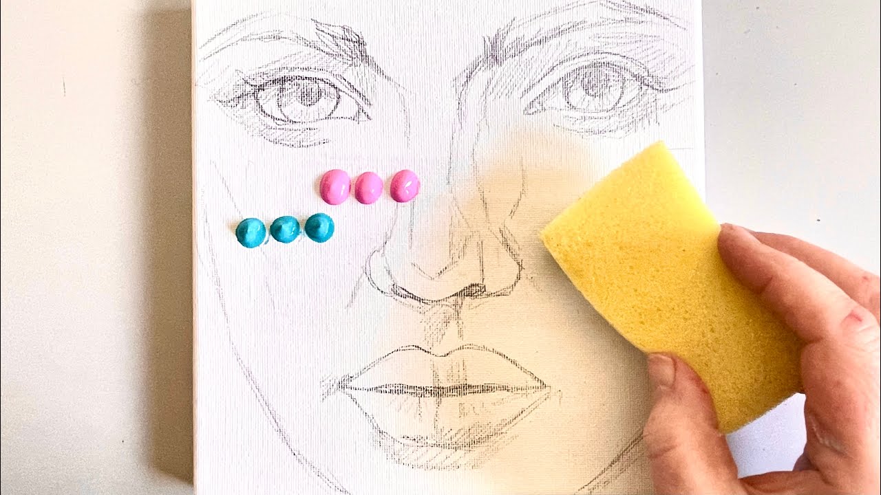 Using a Sponge / Portrait Painting in Acrylic Colour