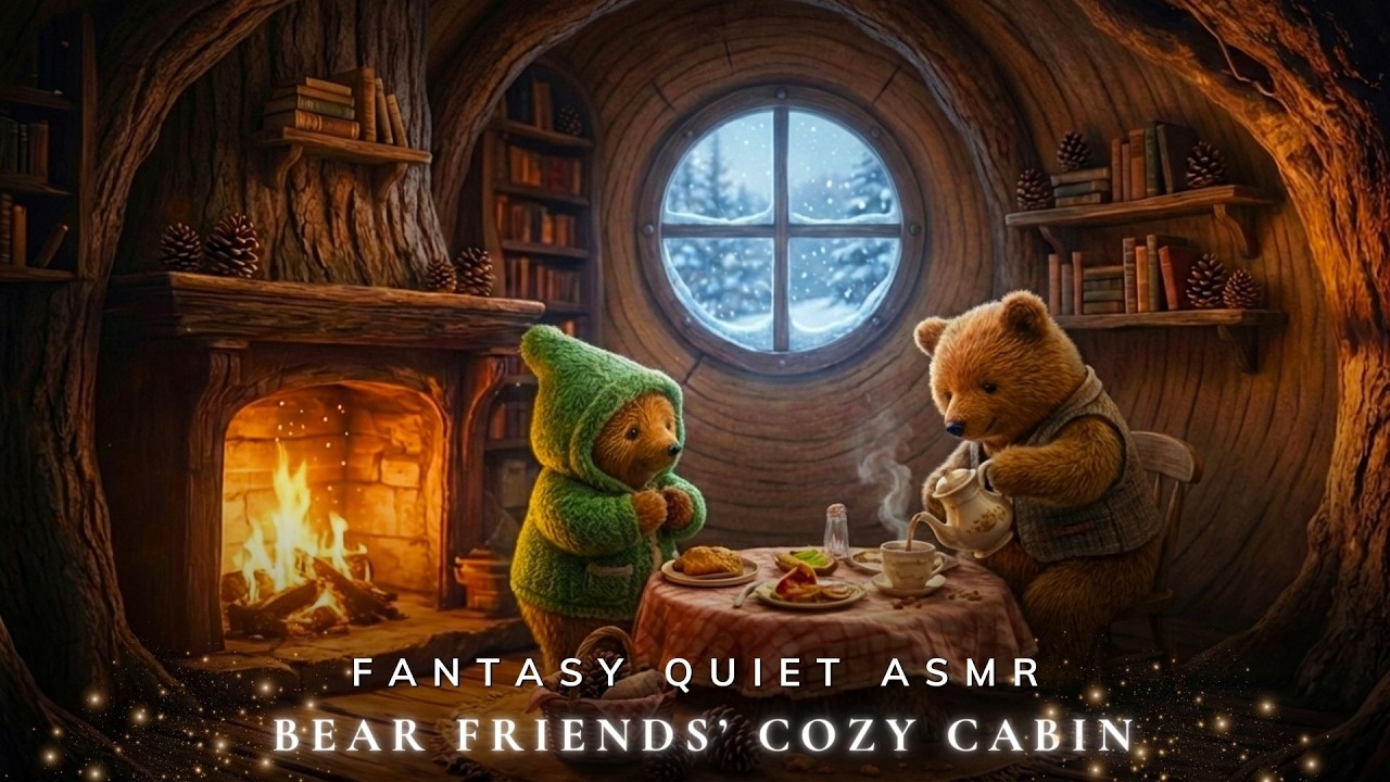 Bear Friends’ Cozy Cabin 🐻🔥 Soft Piano + Fireplace | Fantasy Ambience for Reading & Sleep