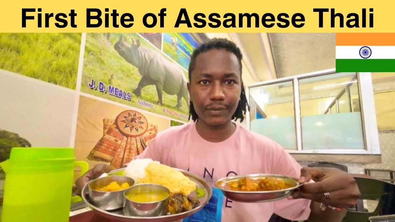 African Foreigner First Bite of Authentic Assamese Thali in Guwahati