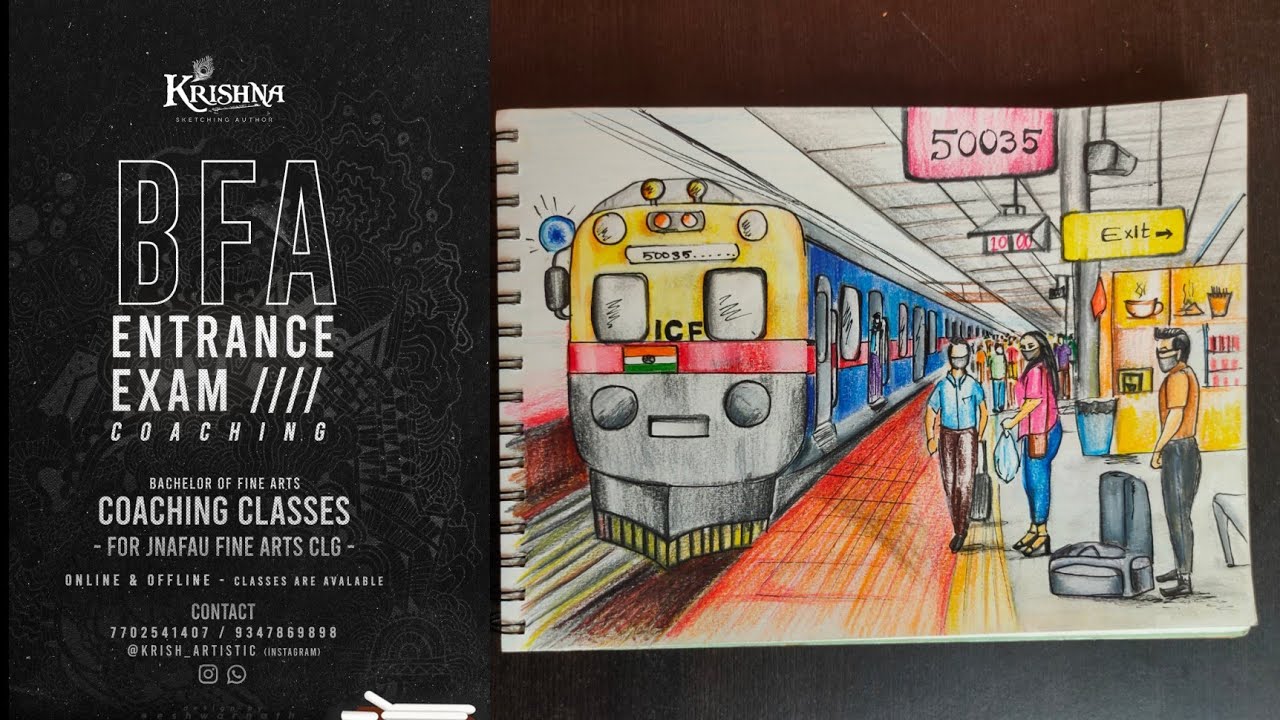 JNAFAU entrence exam, model paper 1 Memory drawing of a railway station , ( coaching classes )