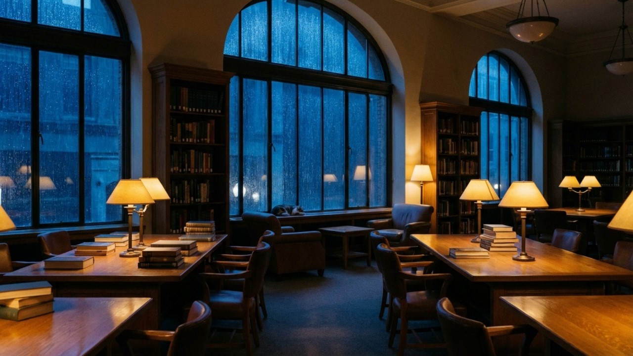 Quiet Rainy Library Ambience for Studying and Deep Focus | 3 Hours