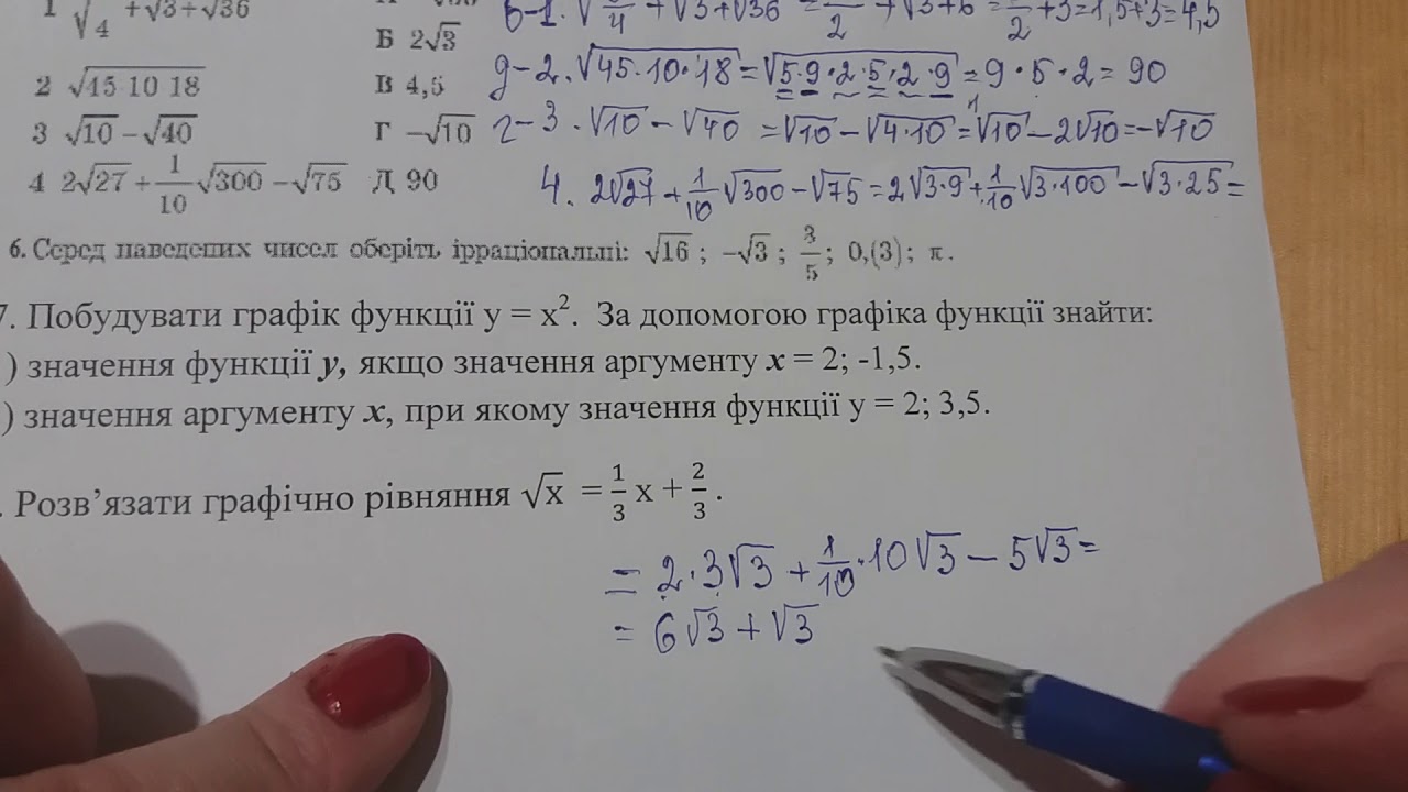 Квадратні корені. Дійсні числа, узагальнення теми, 8 клас