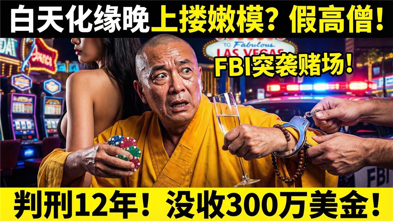华人大爷假扮高僧在旧金山街头强行化缘，白天给游客戴手串晚上却在赌场搂嫩模！家中墙壁凿开竟全是美金！FBI突袭：判12年没收300万！