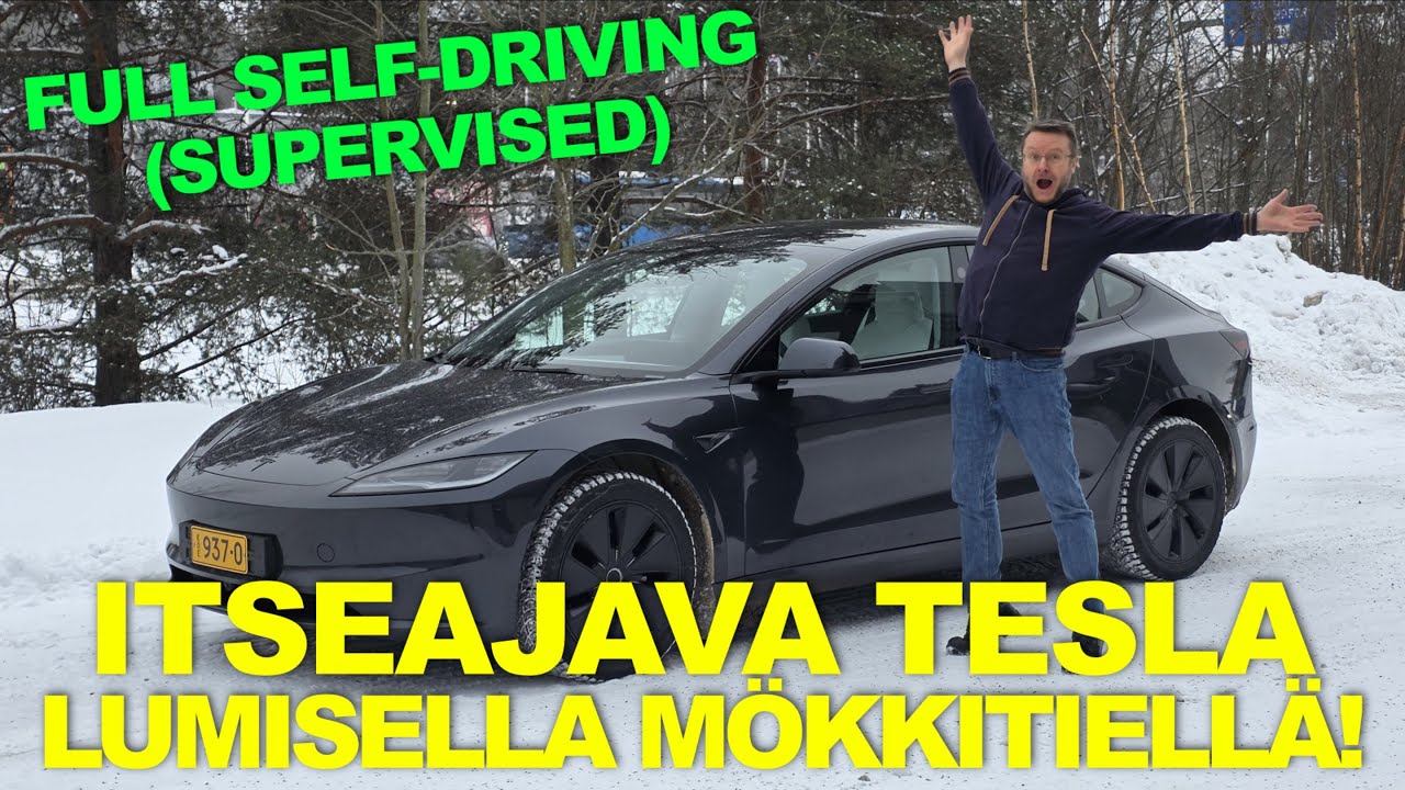 Itseajava Tesla lumisella mökkitiellä! - Tesla Full Self Driving (FSD Supervised)