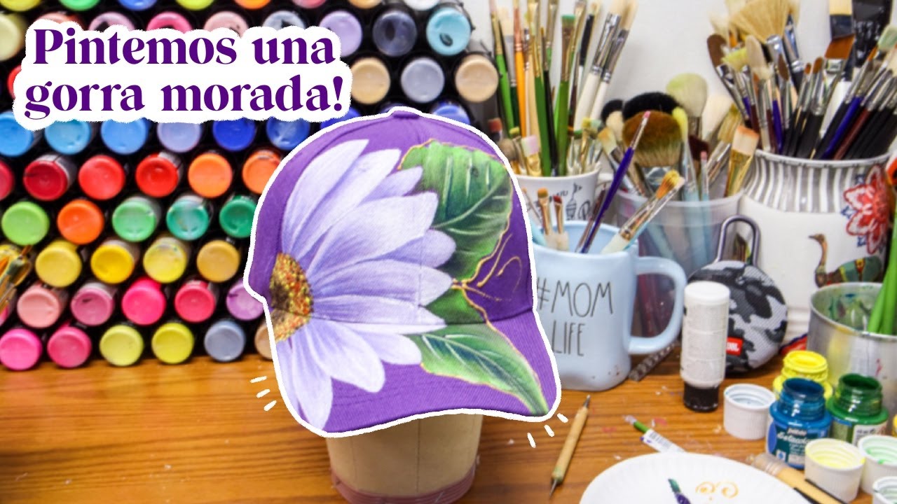 Tutorial Pintura en Tela | Flor blanca en Gorra Morada