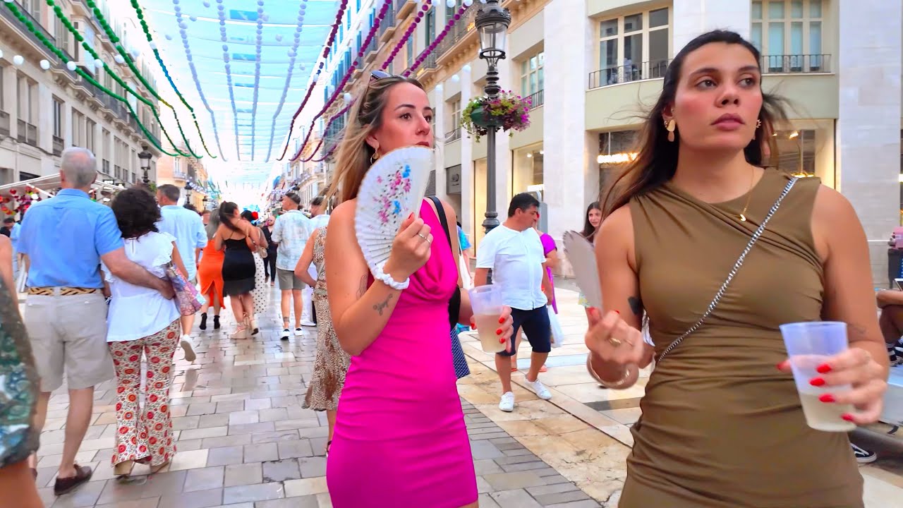 Malaga Feria 🎉August Fair | City Center Walking Tour [4K 60FPS] Spain, Costa del Sol