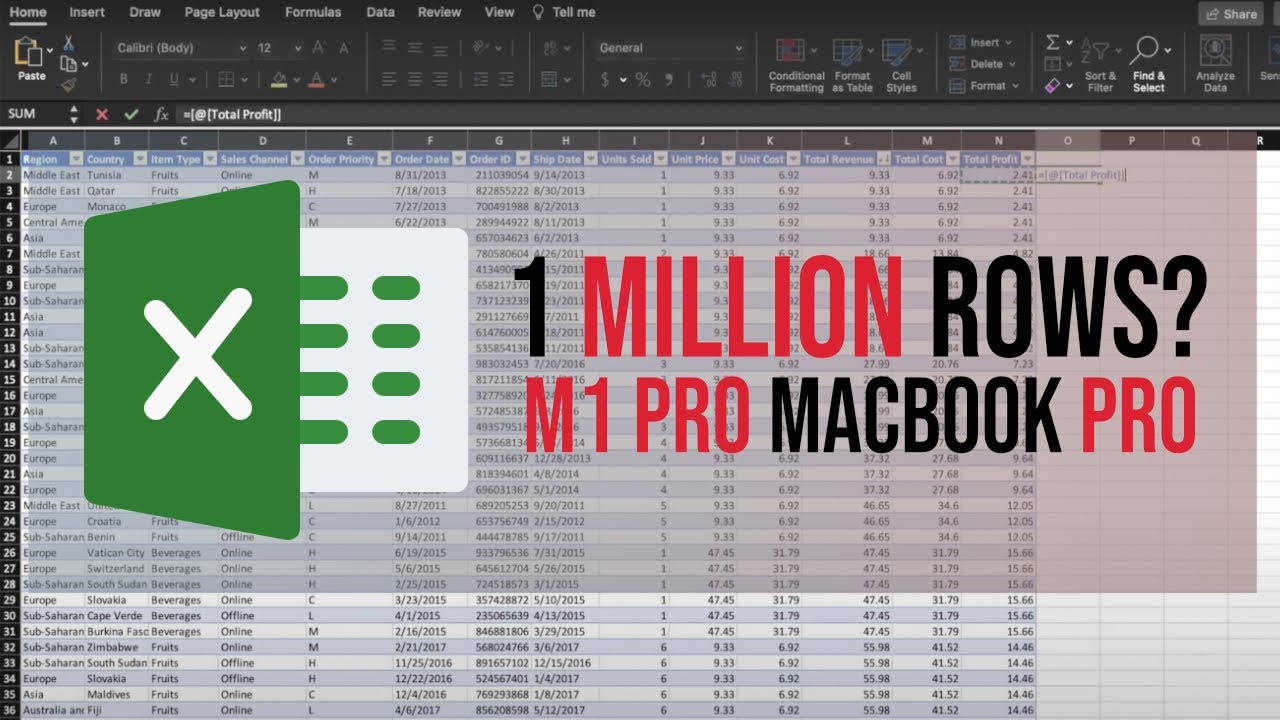 1 миллион строк Excel на MacBook M1 Pro &mdash; тест производительности