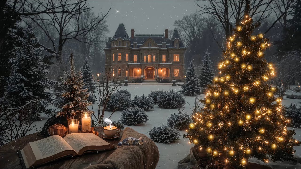 Winter Atmosphere of Christmas Piano | You're Studying in Snowy Victorian Manor & Relax