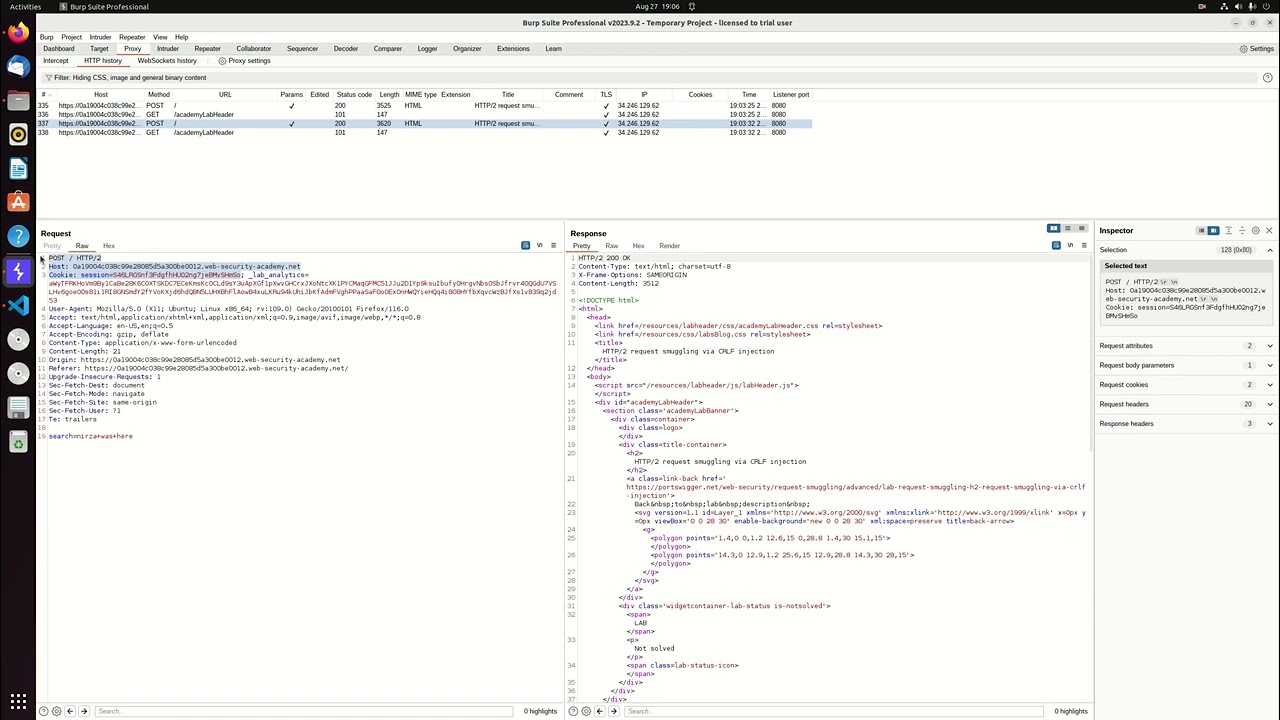 HTTP 2 request smuggling via CRLF injection