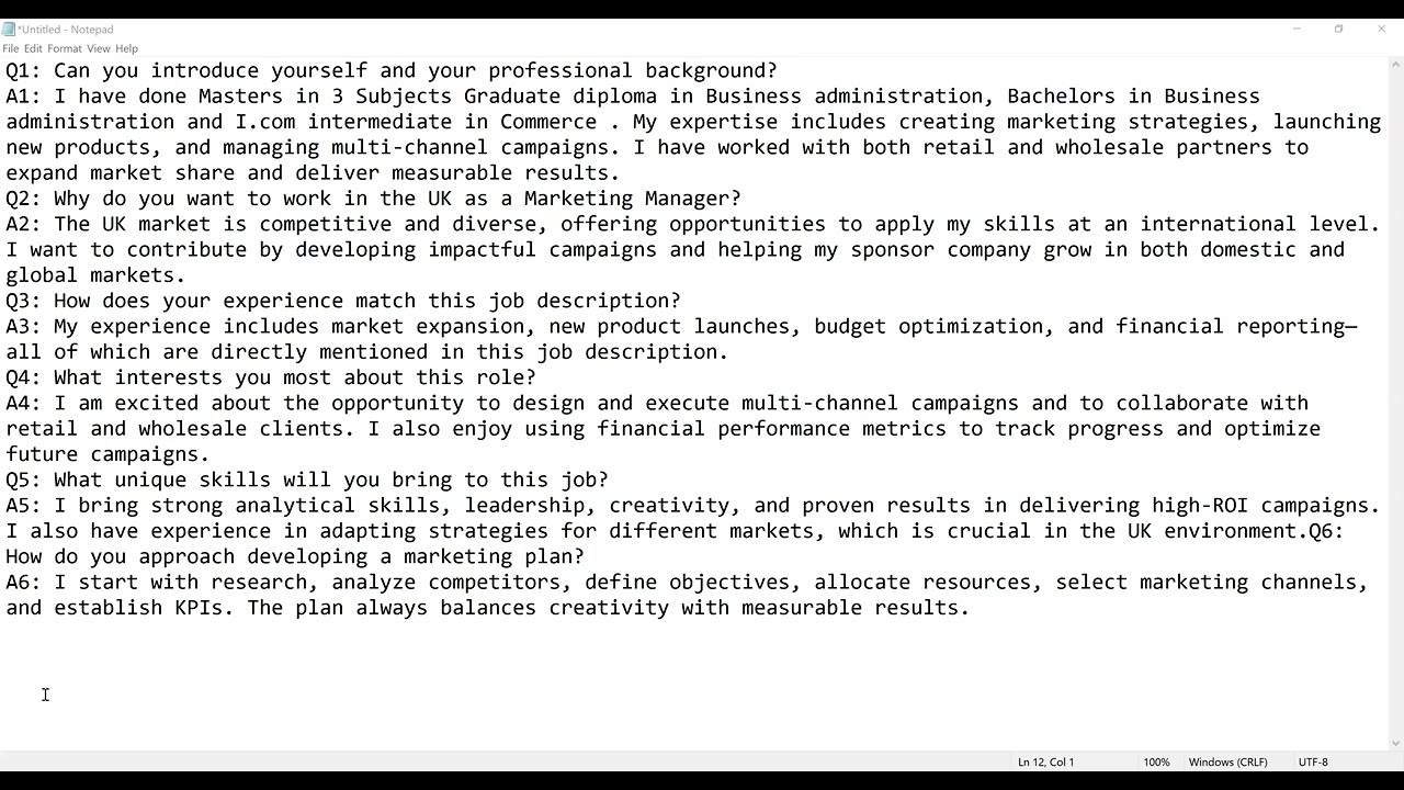 UK Embassy Interview Preparation for the job of Marketing And Commercial Manager