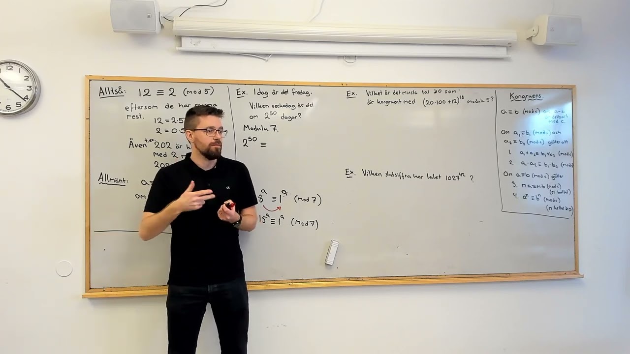 Matematik 5. Kongruens och moduloräkning, del 2 av 3. Svårt exempel med potens.