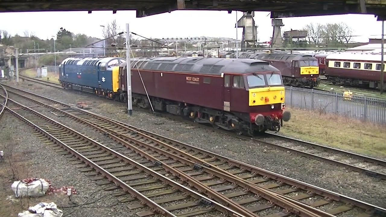 DPS Deltic No 9 Positioning Move 55009+WCR 57012 0Z56 Carnforth 30/03/2023