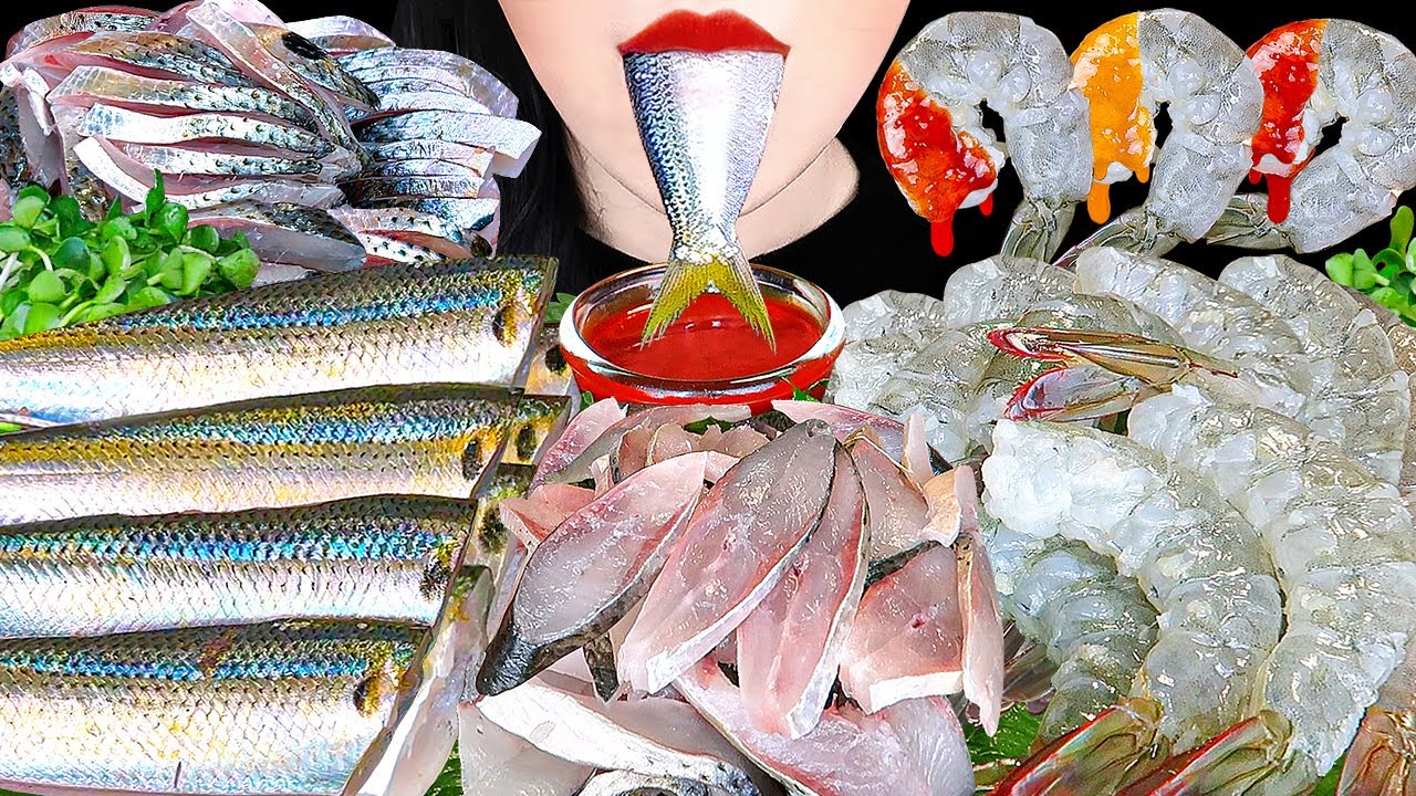 ASMR 오동통 생새우회, 기름 좔좔 통전어회 씹어먹기 RAW SEAFOOD *SHRIMP, GIZZARD SHAD EATING SOUNDS MUKBANG KOREAN 먹방