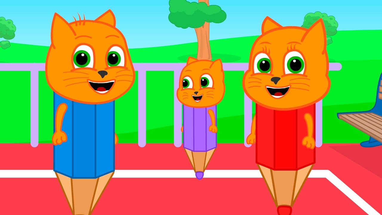 Família de Gatos - Lápis de cor Desenho Animado em Português Brasil