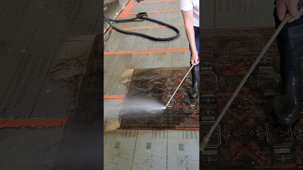 pressure Washing a Persian Silk Rug (wash floor getting renewed) #ghuchan #pressurewashing