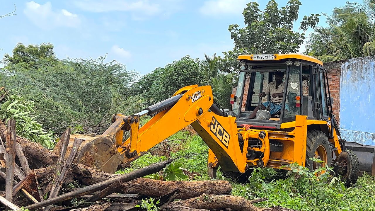 JCB 3DX Tree Removal Work | Land Clearing for House Construction || jcb video 