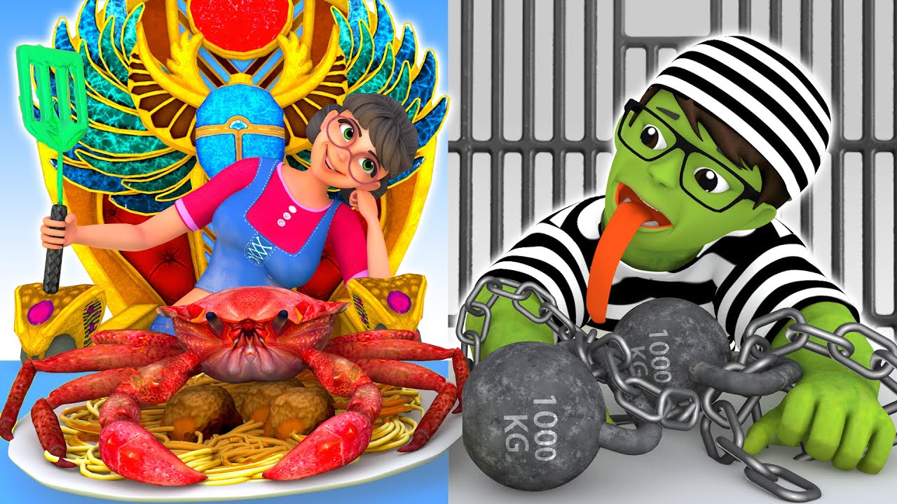 ASMR King Crab Mukbang - King Food vs Prison Food | Scary Teacher Mukbang