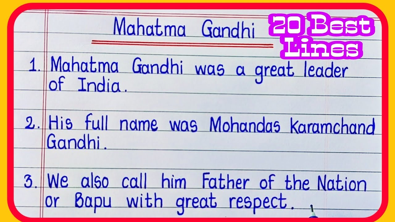 20 lines on Mahatma Gandhi/Mahatma Gandhi 20 lines in English Essay