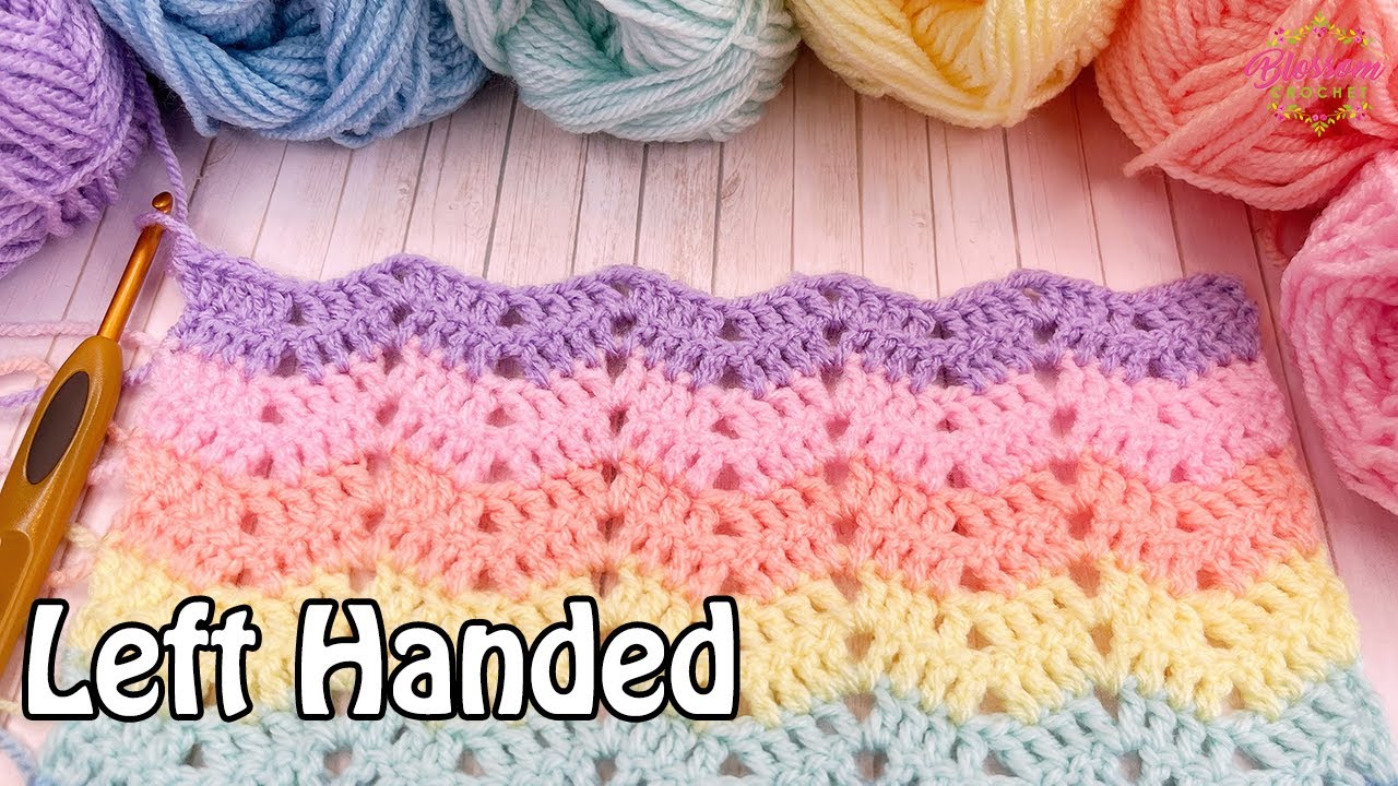 Left Handed: Mini Ripple / Chevron Stitch 🌸 One Row Repeat Pattern! Blossom Crochet Tutorial