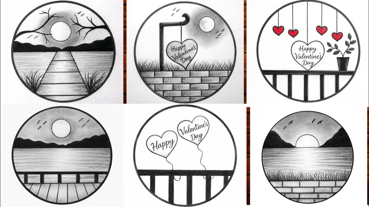 Easy 6 Circle Scenery Drawing Ideas / Pencil Drawing / Circle Drawing Scenery / Nature Landscaperaw