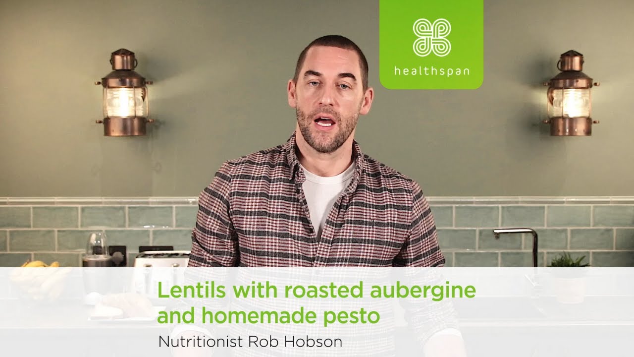 Lentils with Roasted Aubergine and Homemade Pesto (vegan)
