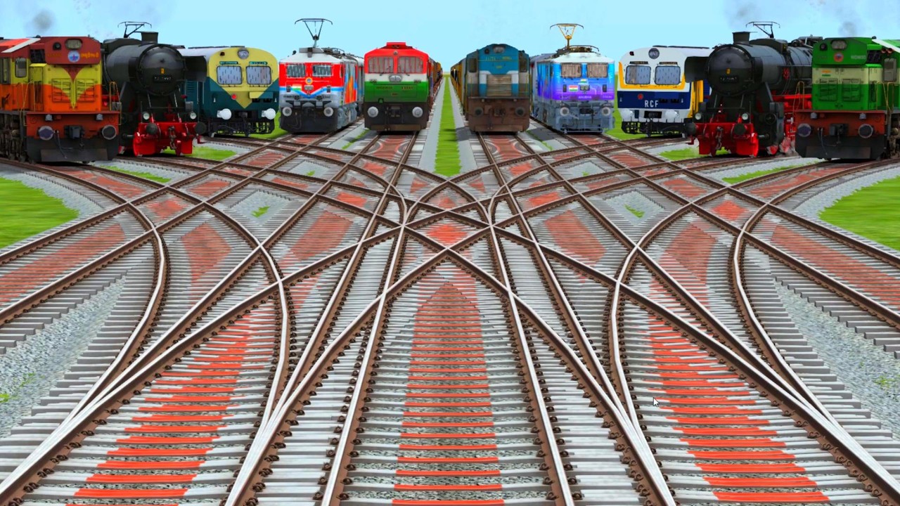 💗10 Electric, Diesel, Steam Trains Crossing At Daimond Over Cross Railroad Tracks | train simulator