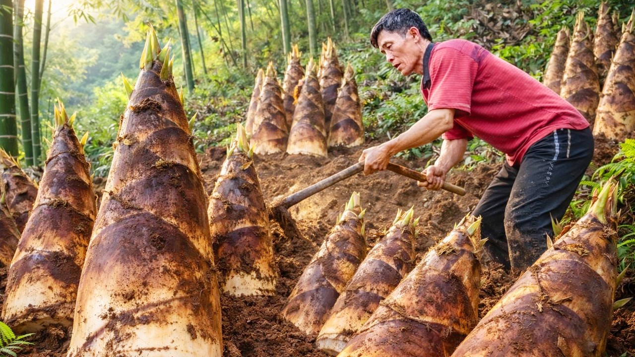 Rare Wild Bamboo Shoot Harvest in the Deep Forest | Huge Collection for Market Sale