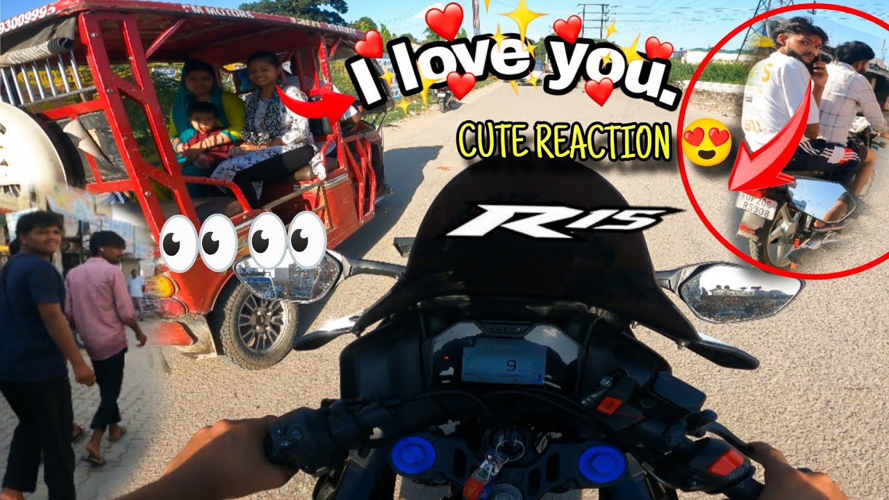 CUTE GIRLS REACTION 🥰ON MY SUPER BIKE R15M GIRLS #reaction Loud Exhaust 💥