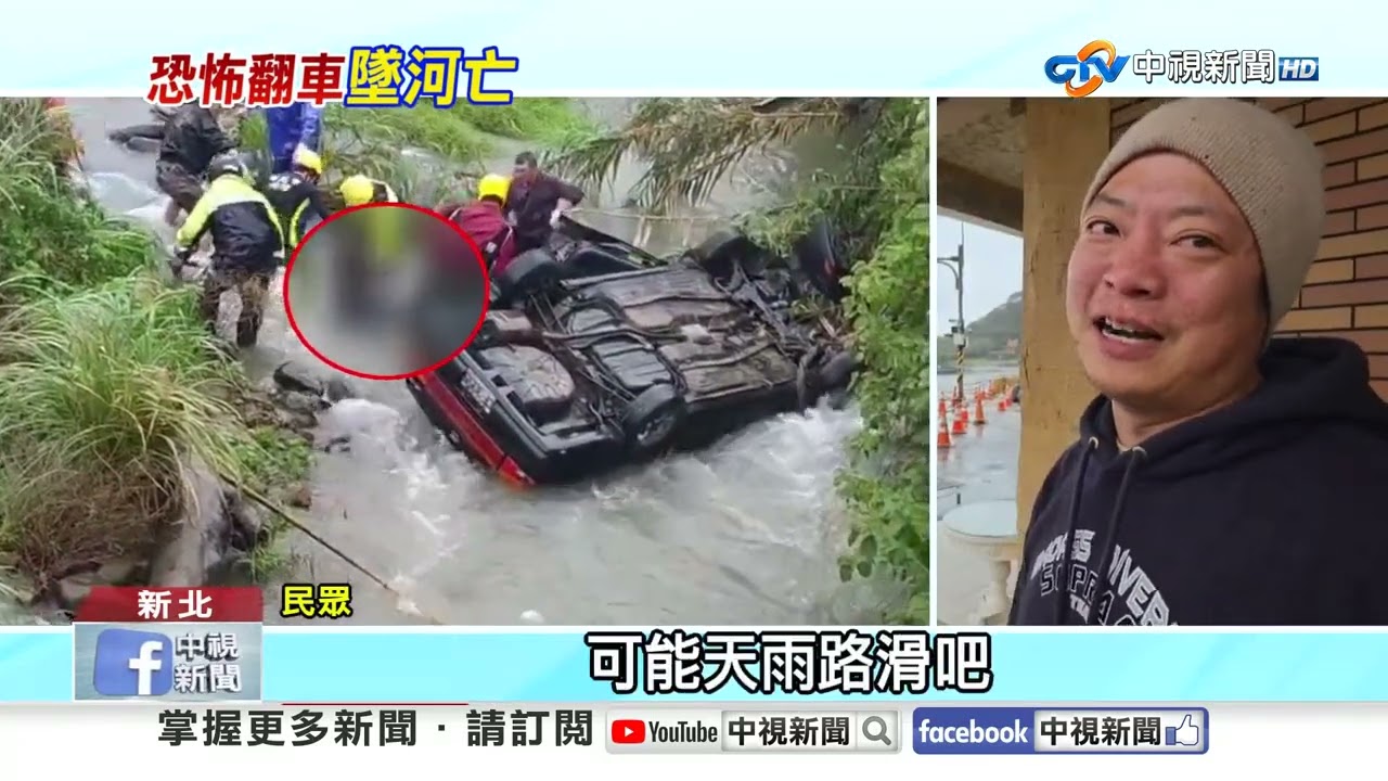 轎車飛墜3米深河道