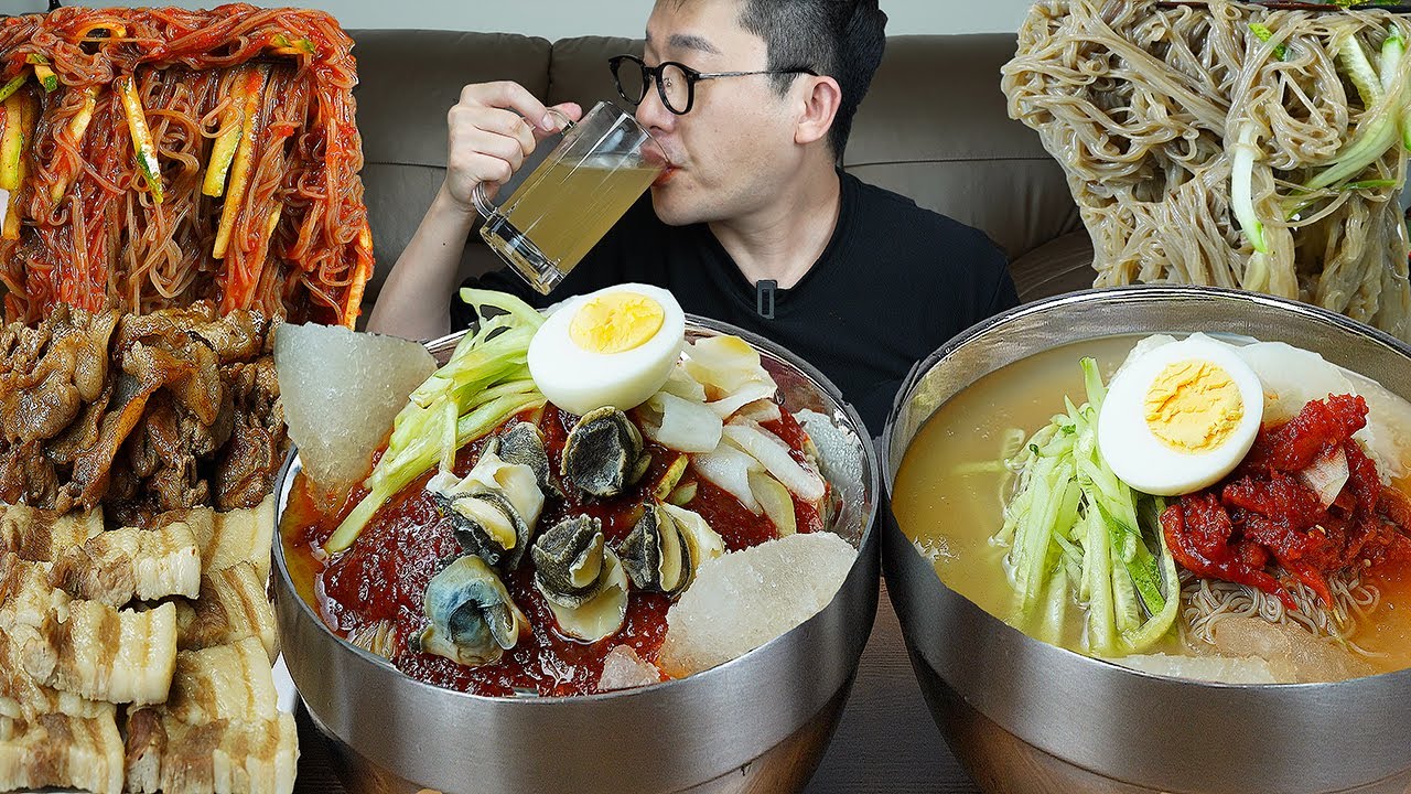 ASMR MUKBANGㅣSpicy Cold Noodles & Cold Noodles & Pork bellyㅣEATING SHOW