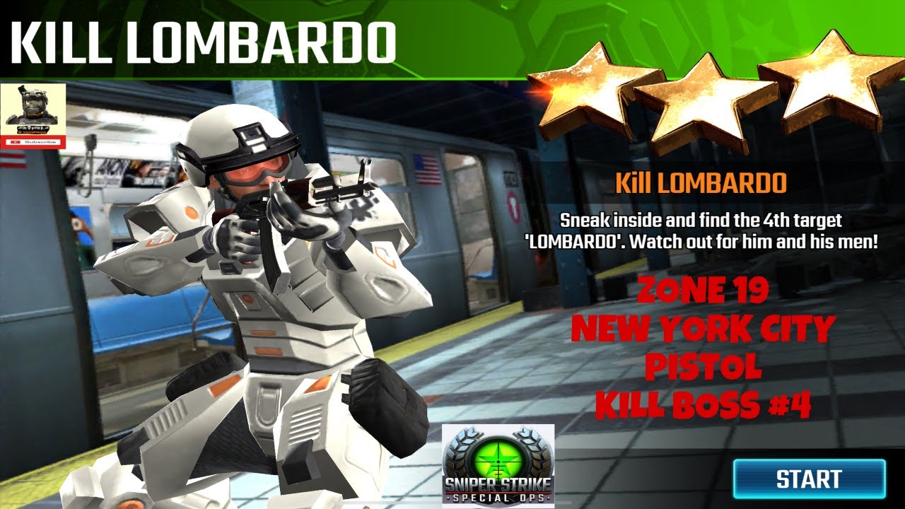 Campaign Zone 19 New York City Kill Lombardo Pistol Kill Boss #4 Sniper strike : special ops
