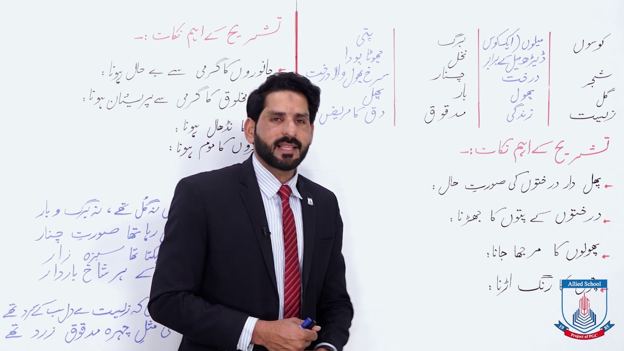 Class 10 - Urdu - Nazam - Lecture 92 nazam meidan e qarbala me garmi ki shiddat - Allied Schools
