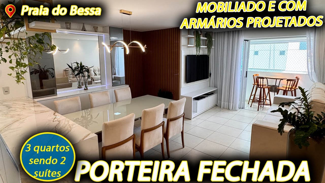 Apartamento no Bessa PORTEIRA FECHADA, 3 quartos, com todos armários projetados e eletrodomésticos.