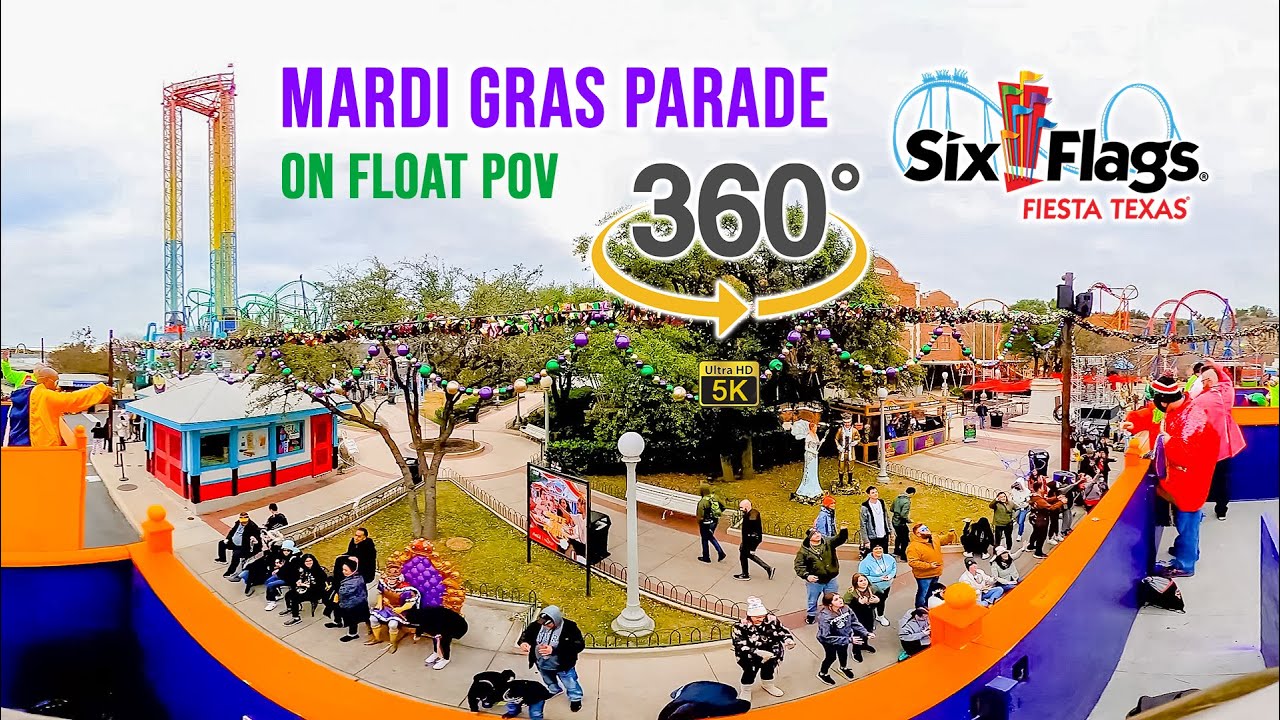 VR 360 5K Six Flags Fiesta Texas Mardi Gras Parade On Float POV ACE Winterfest 2022 01 22