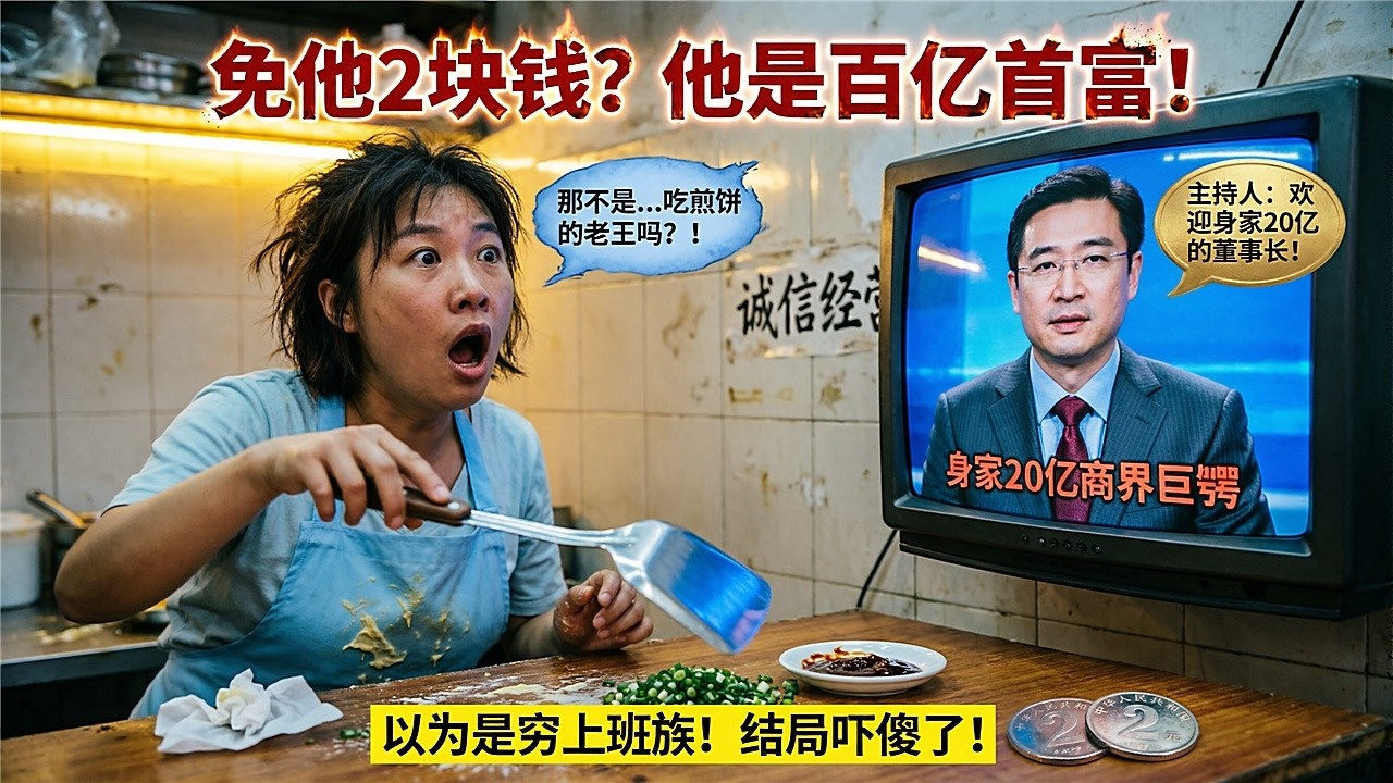 他每天来我煎饼摊吃早餐，我以为他是穷上班族，偷偷给他免了两块钱，直到有天晚上我打开电视，财经频道正在采访他，主持人说他身家二十亿