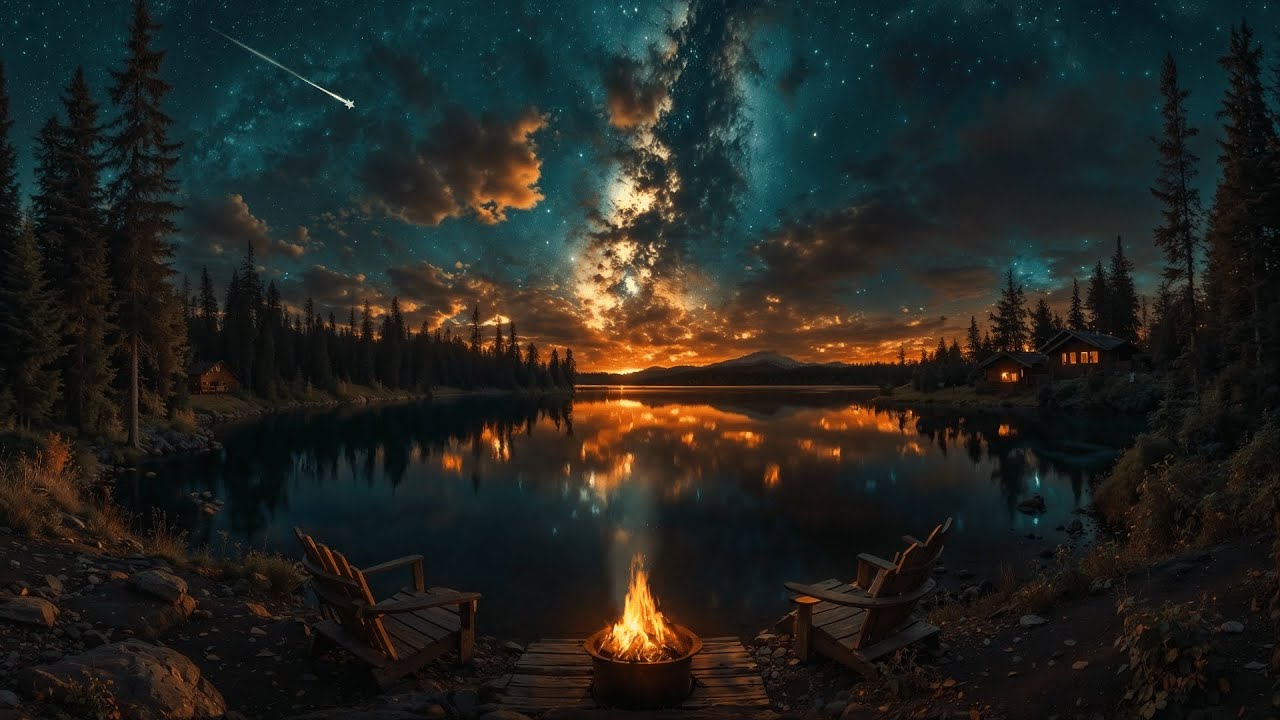 A Night You’ll Never Forget – Lakeside Campfire & Shooting Star Calming Relaxing Ambience
