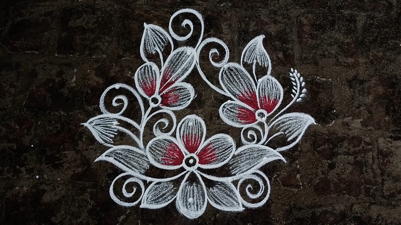small flower rangoli (5*3) | simple kolam | rangoli kolam | easy rangoli @Simple_pulli_kolangal.