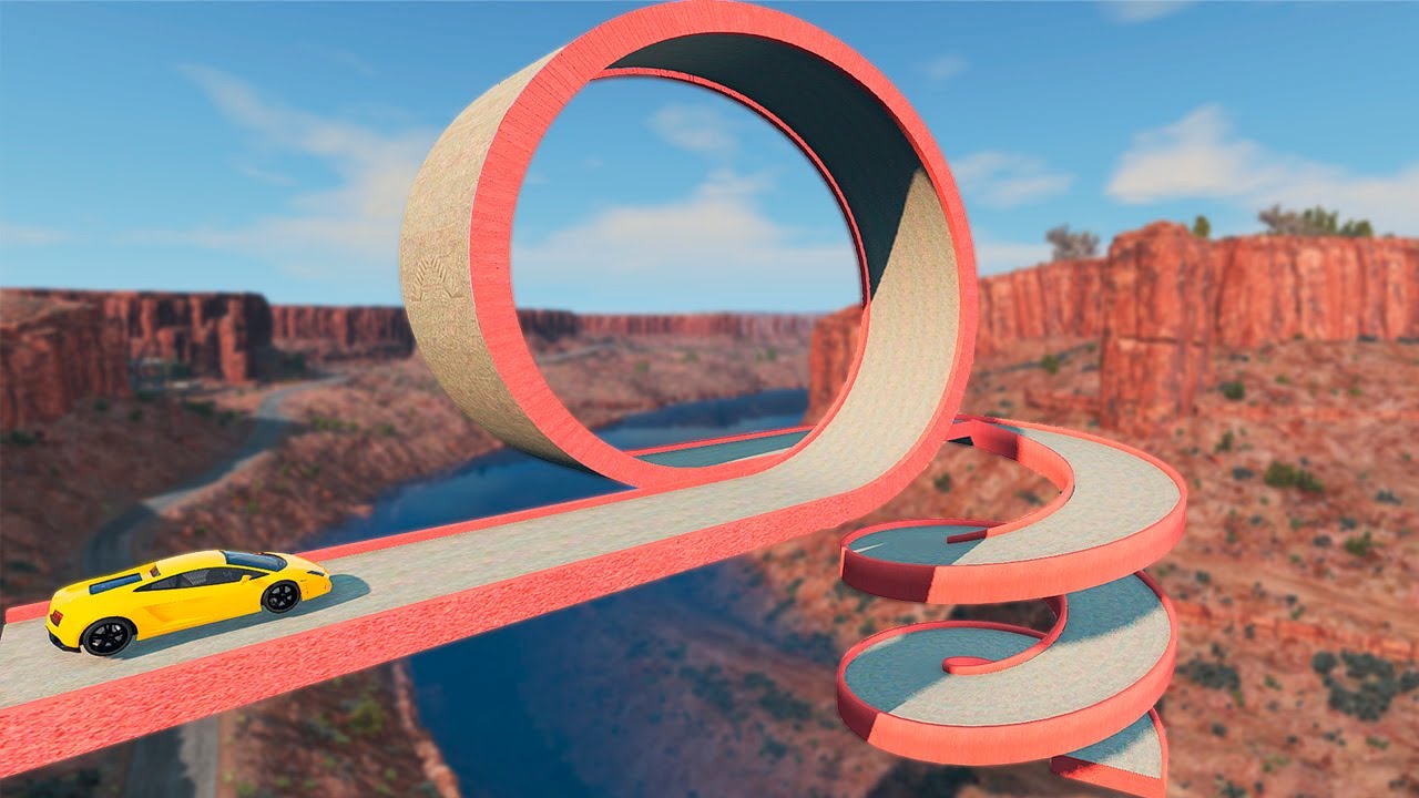 Cars Vs Impossible Loop Spiral Bridge - BeamNG.Drive