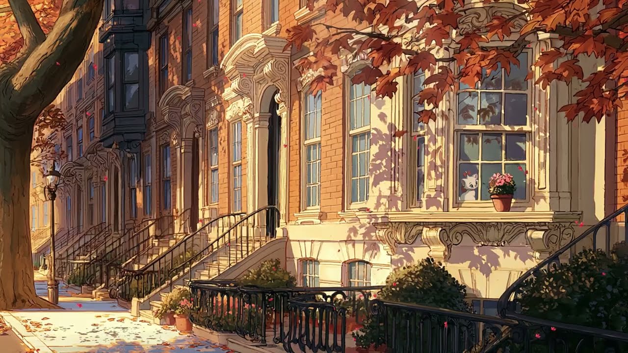 autumn morning in new york 🍂 1950s oldies playing in another room | falling leaves & vintage streets