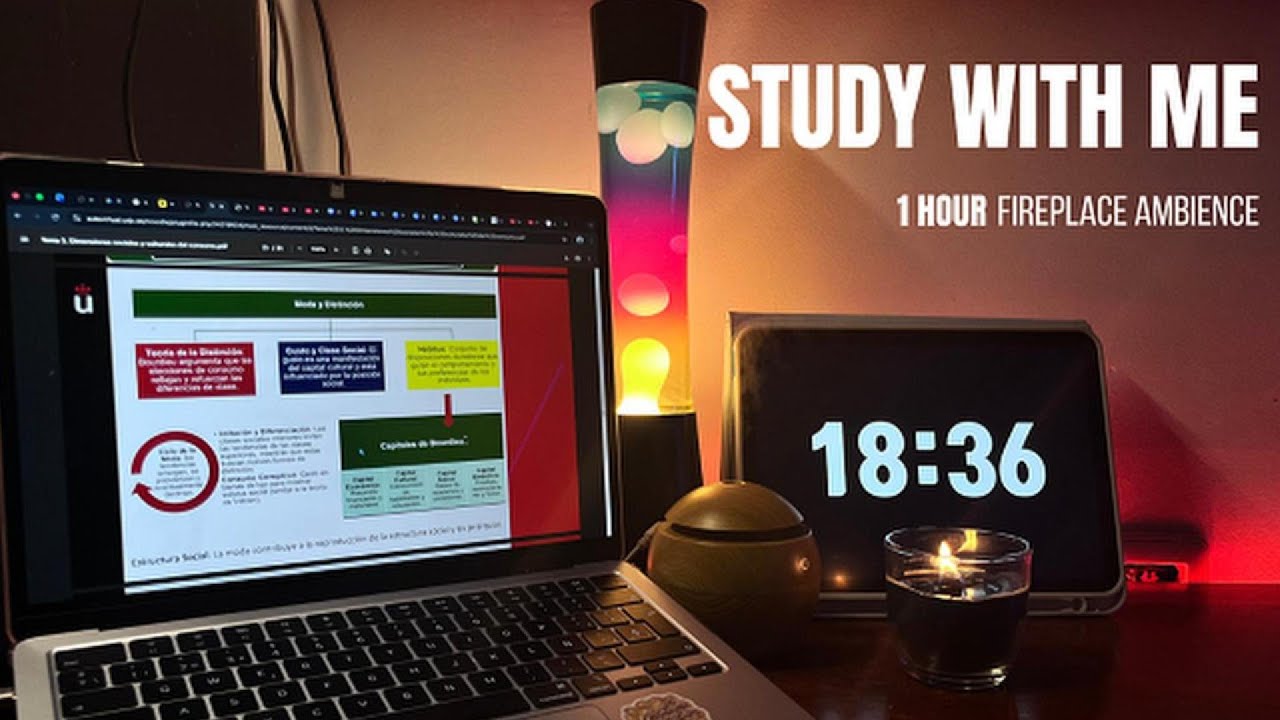 Cozy Study With Me | 1 Hour Pomodoro | Fireplace Ambience | No Music