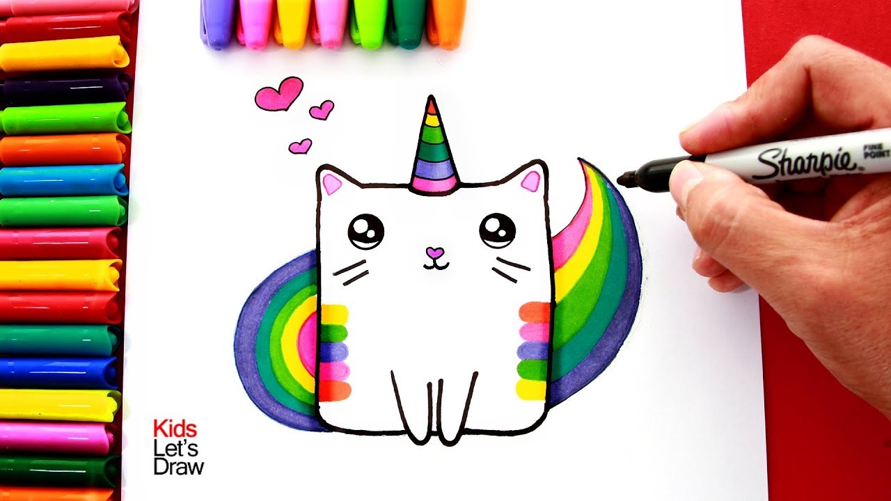 Aprende a dibujar un GATO UNICORNIO Arcoiris (Color&iacute;n) | How to draw a Rainbow Caticorn