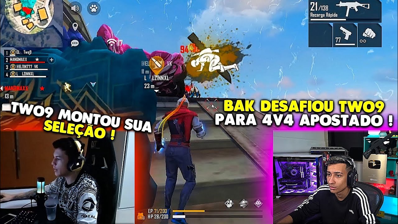 FX BAK DESAFIOU O TIME DO TWO9 PARA 4V4 APOSTADO COM MUITAS FARPAS - EL MITO E BAK VS TWO9 E LZINN !