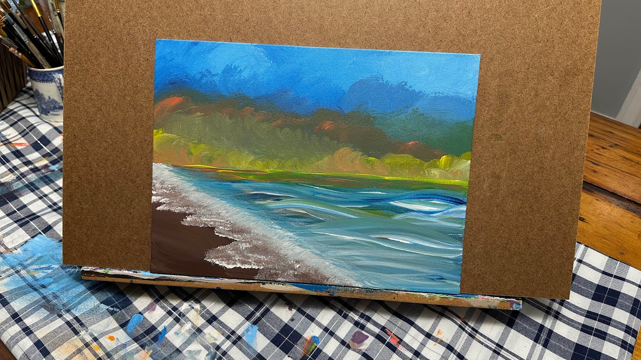 Fun acrylic beach painting: Only 5 paint colors used!