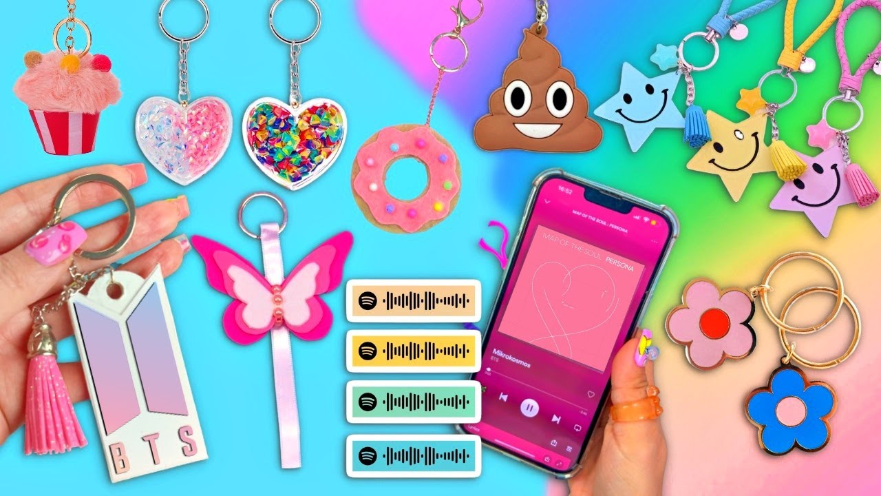 11 DIY KEY CHAIN IDEAS - BTS, Donuts, Spotify, Emoji Poop and more...
