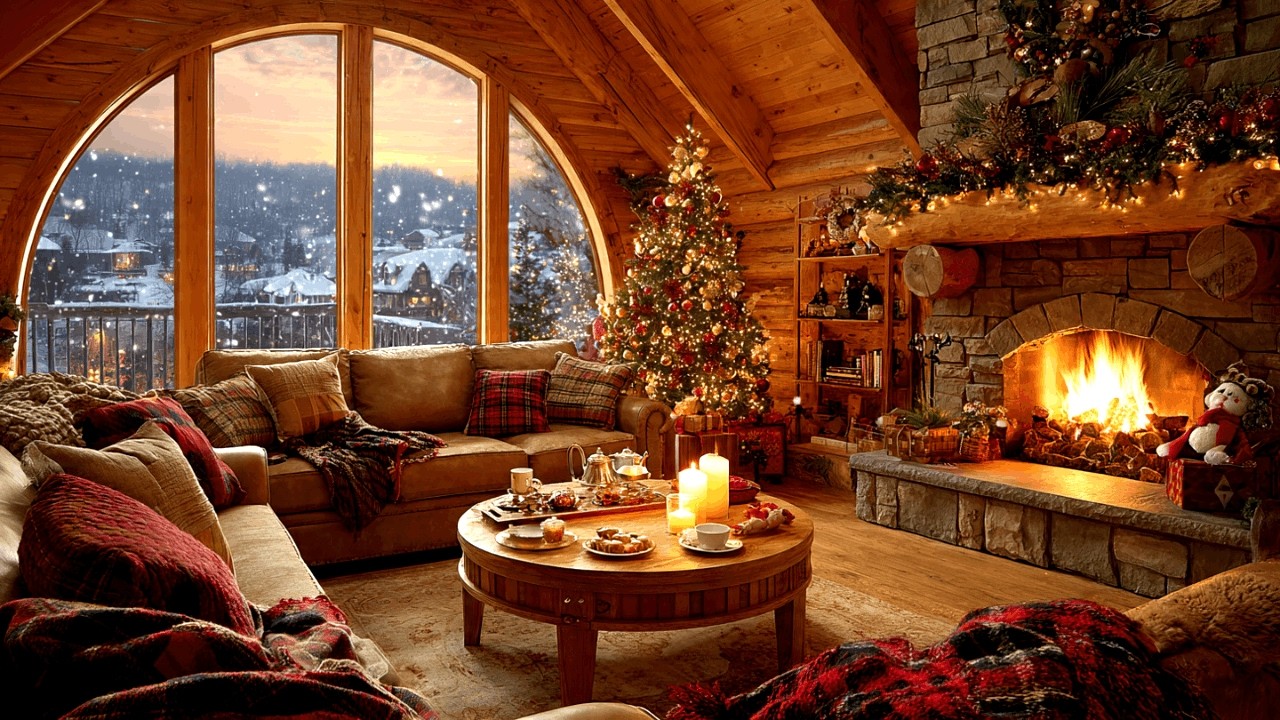 Soft Christmas Jazz Fireplace Ambience for Study Work and Sleep