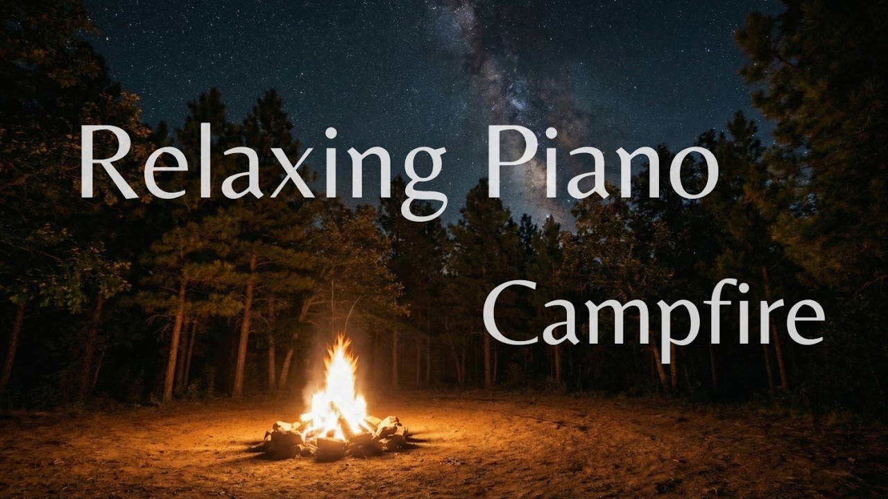 Relaxing Piano music by the fire | Campfire focus🌙🔥(1 hour)
