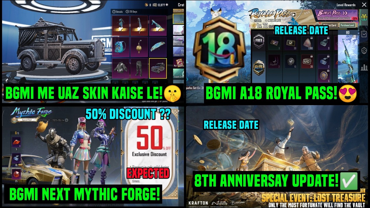 BGMI NEXT MYTHIC FORGE 50% DISCOUNT? / NEW UAZ KAISE LE/ BGMI 4.3 UPDATE MYTHIC FORGE A18 ROYAL PASS