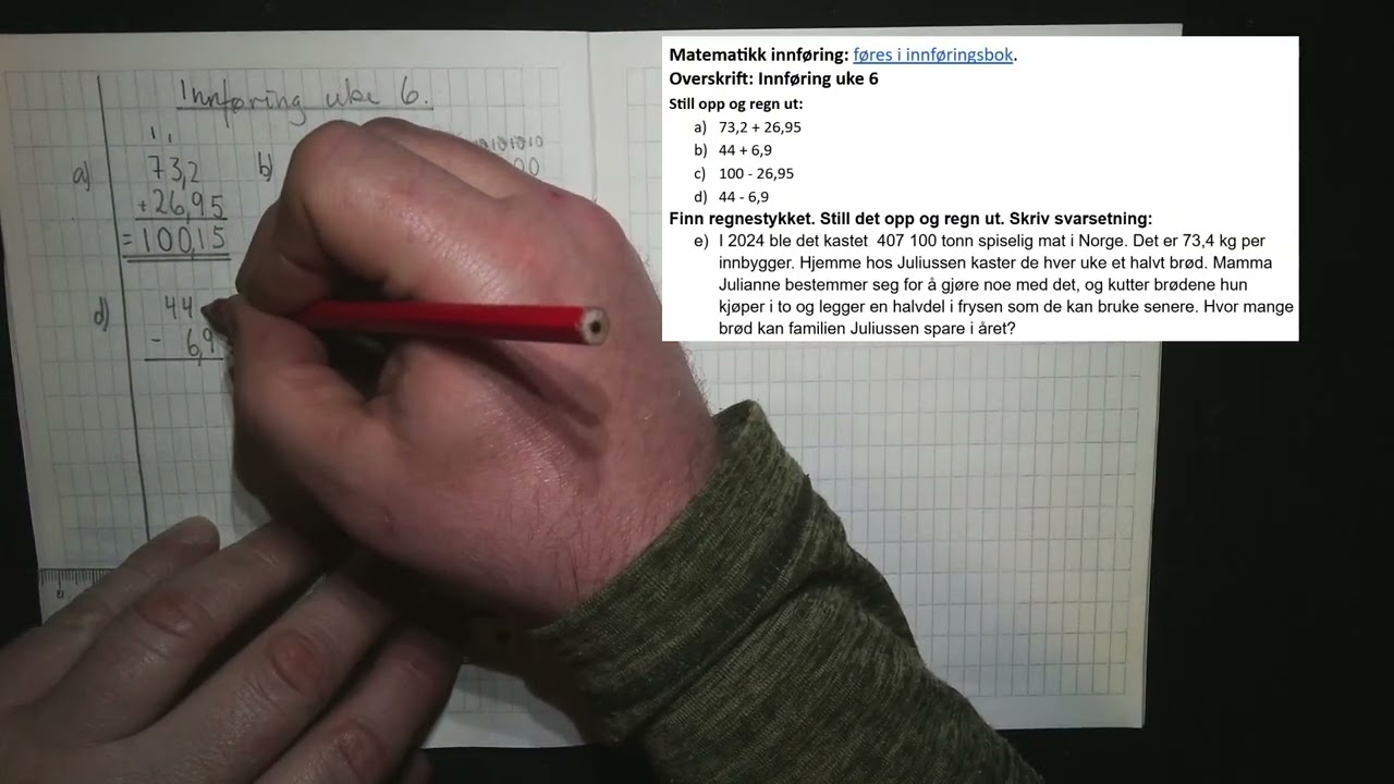 Matematikk innføring sesong 2: Løsningsforslag uke 6